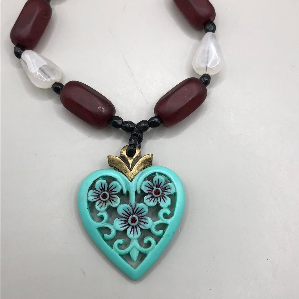 CH flower heart necklace + vintage birds chain necklace layered look boho. - Picture 3 of 9
